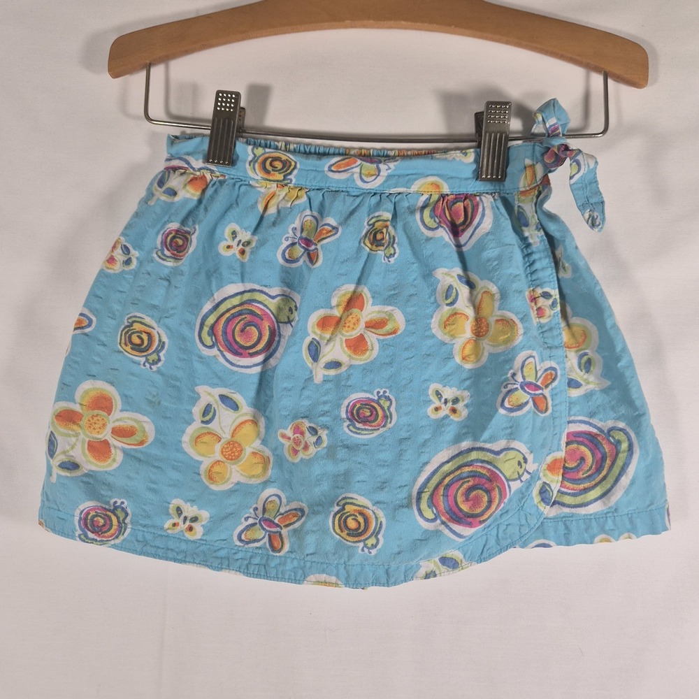 Vintage Y2K Gymboree Girls Skort Medium Blue Snail Butterfly Floral Wrap Skirt